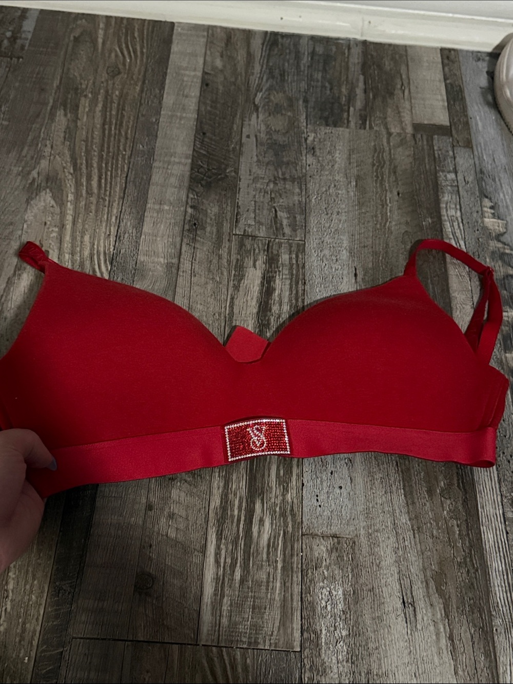 Red Padded Everyday Bra with Embellished Center
